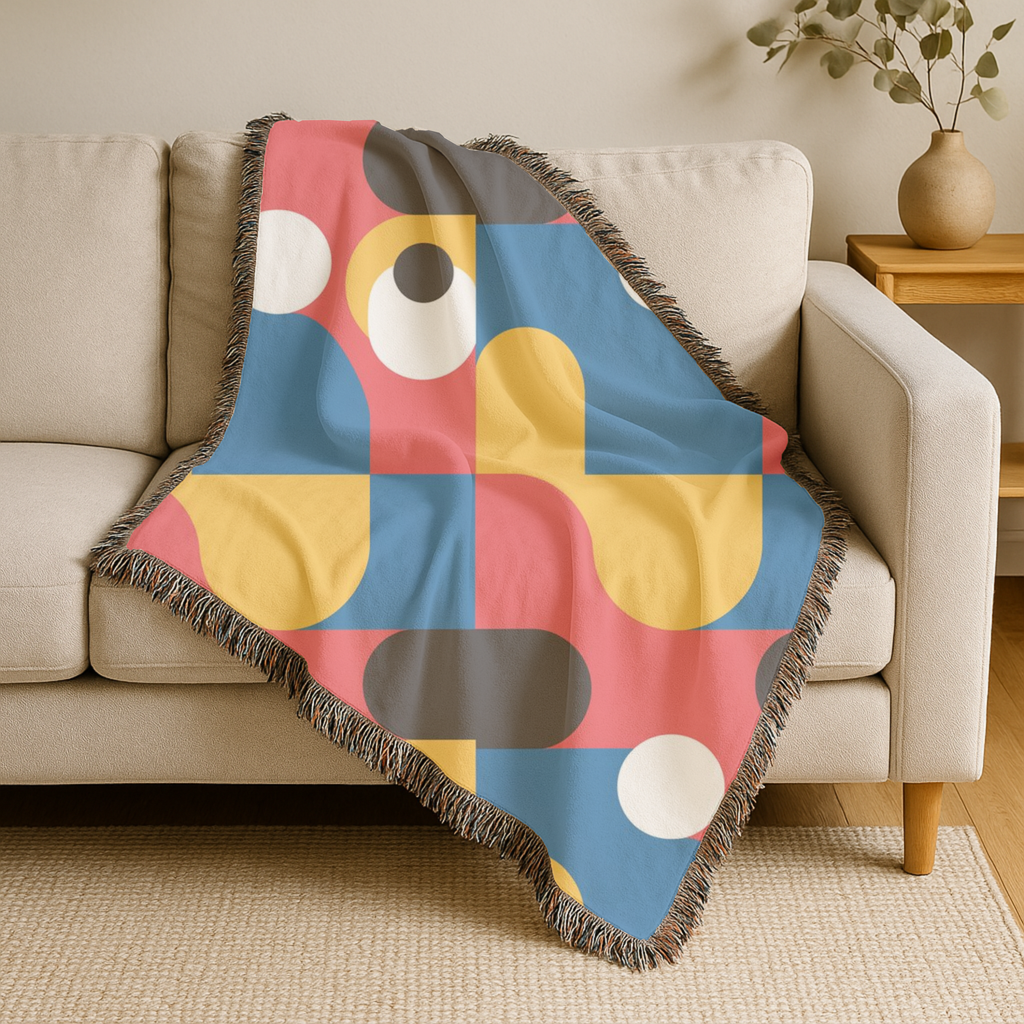 🔴 Primary Pop Throw — 1960s Graphic Art Woven Blanket