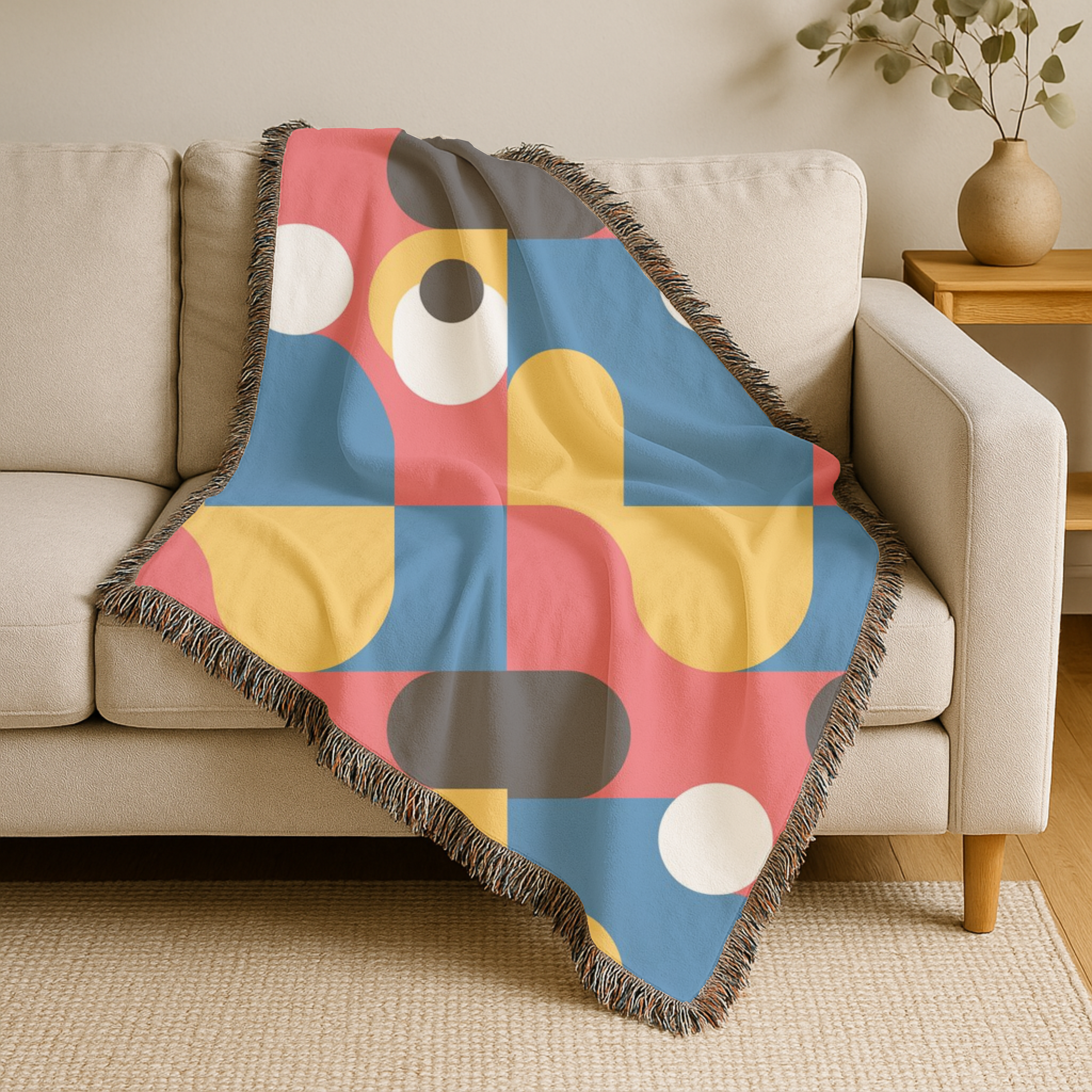 🔴 Primary Pop Throw — 1960s Graphic Art Woven Blanket