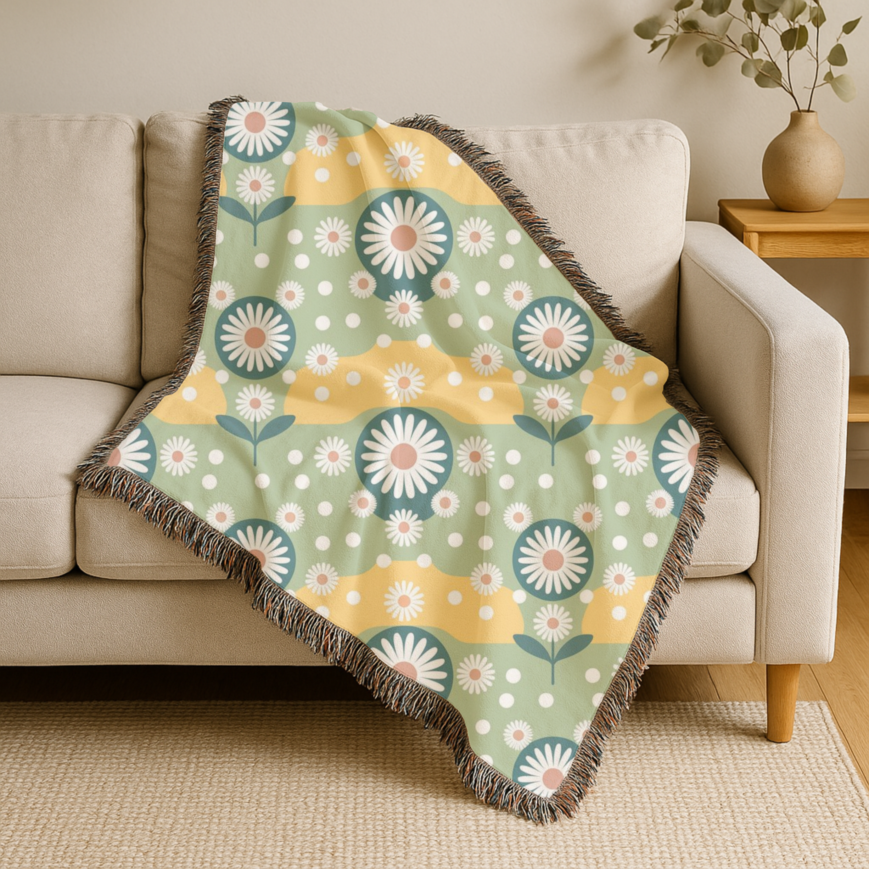 Daisy Wave Throw — 1950s Atomic Garden Woven Blanket