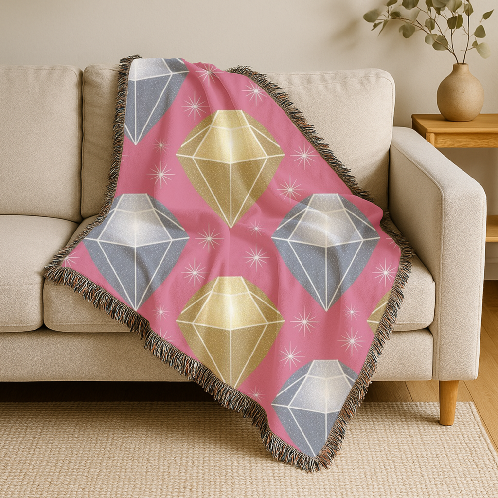 Diamond Glam Throw — 1980s Jewel Sparkle Woven Blanket