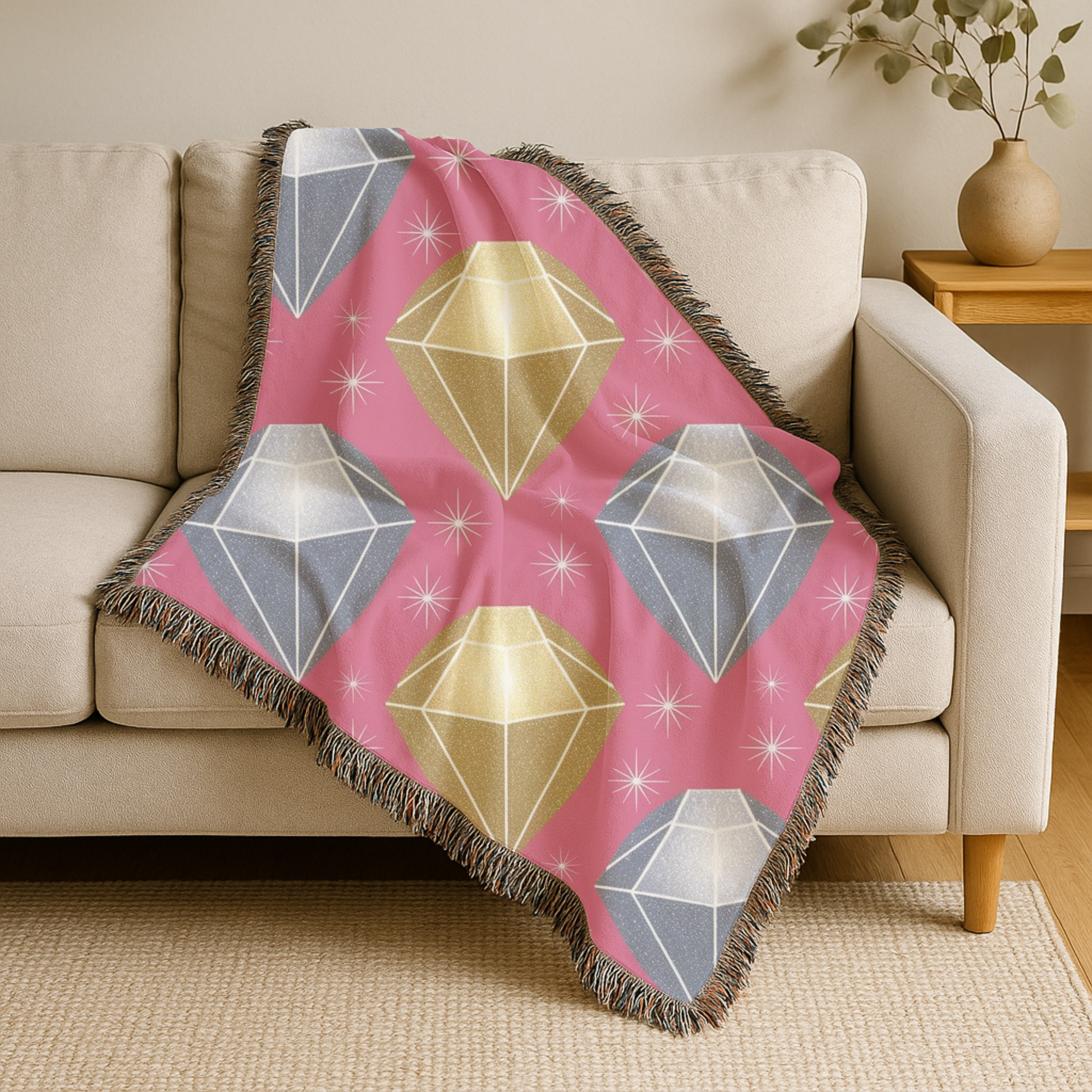 Diamond Glam Throw — 1980s Jewel Sparkle Woven Blanket