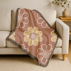 Spiral Daisy Throw — 1970s Retro Outline Woven Blanket