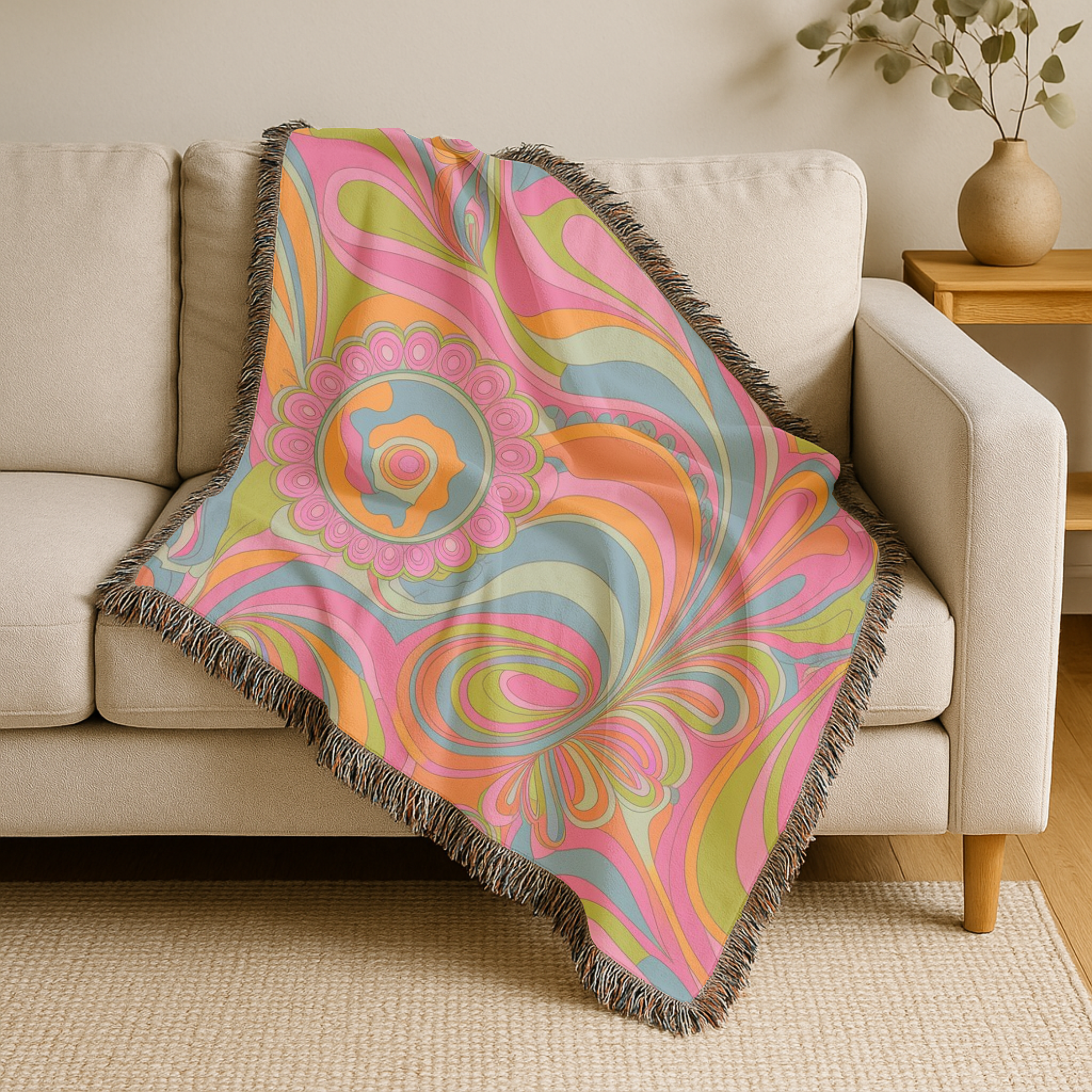 🌈 Kaleidoscope Throw — 1960s Psychedelic Woven Blanket