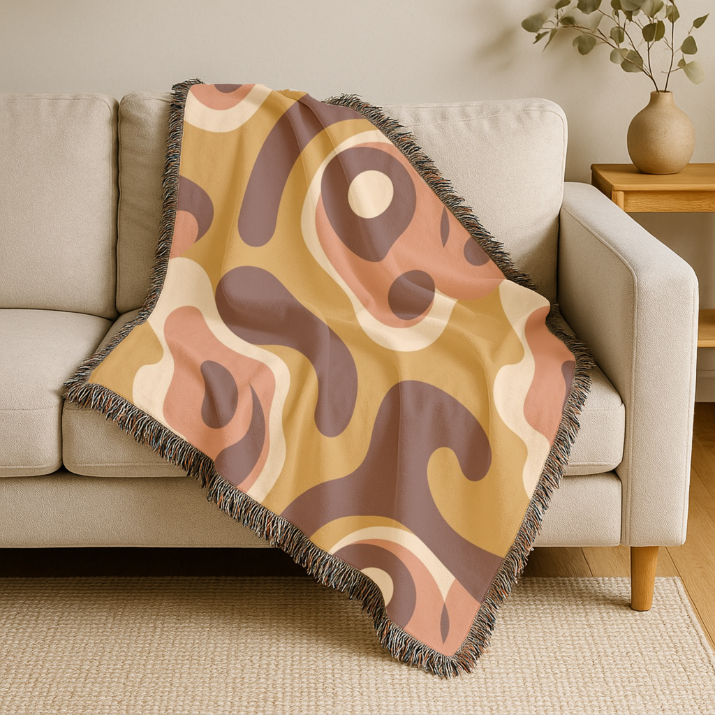 Lava Flow Throw — 1970s Psychedelic Abstract Woven Blanket