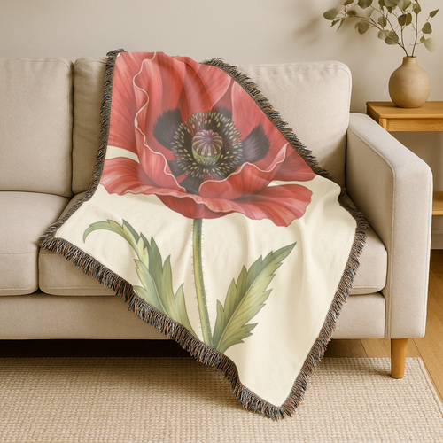 1940s Remembrance Poppy Woven Blanket