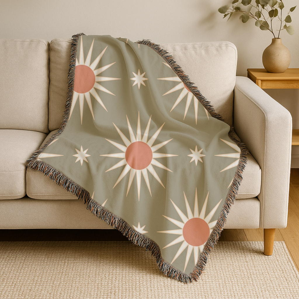 Solar Burst Throw — 1970s Starburst Woven Blanket