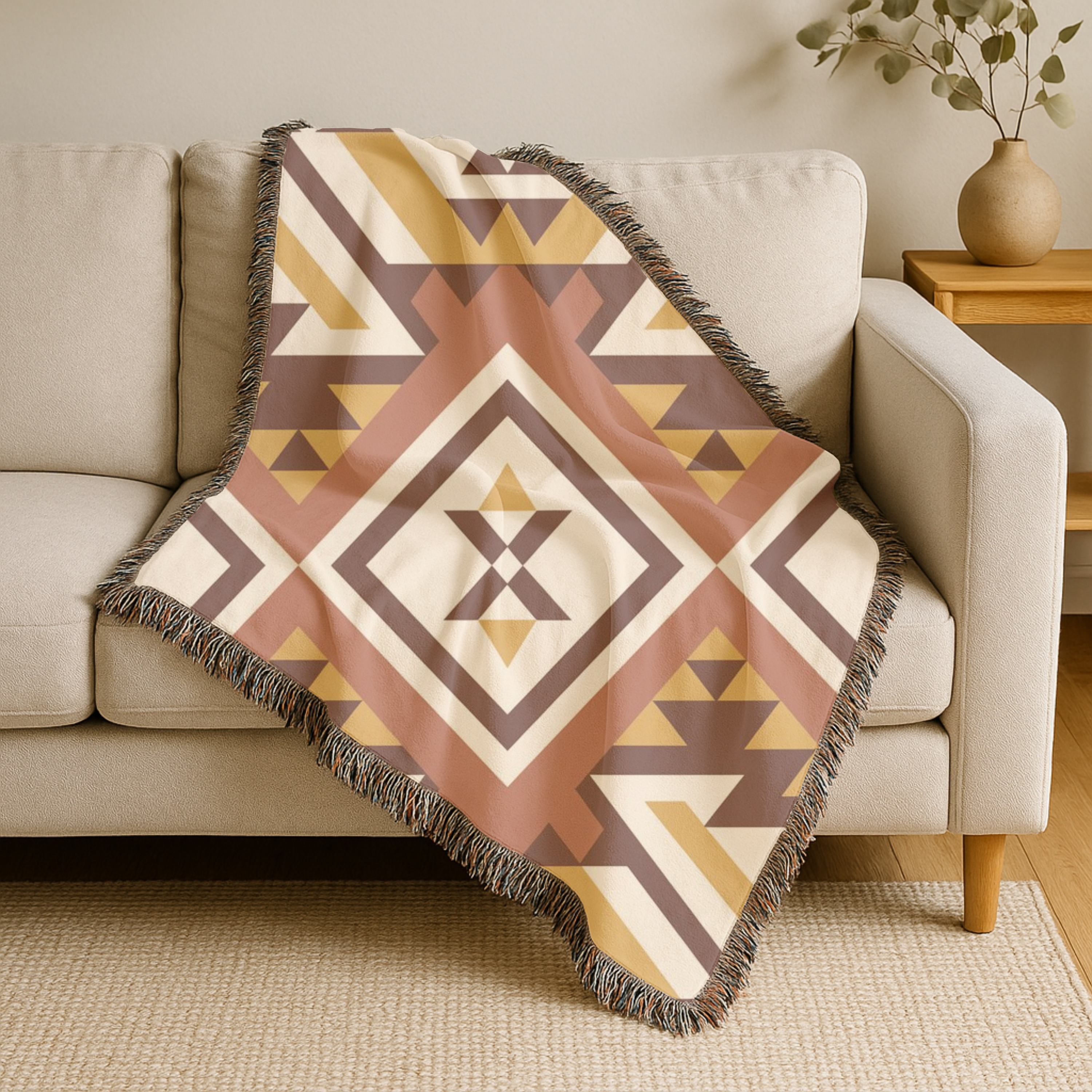 Canyon Weave Throw — 1970s Navajo Diamond Woven Blanket