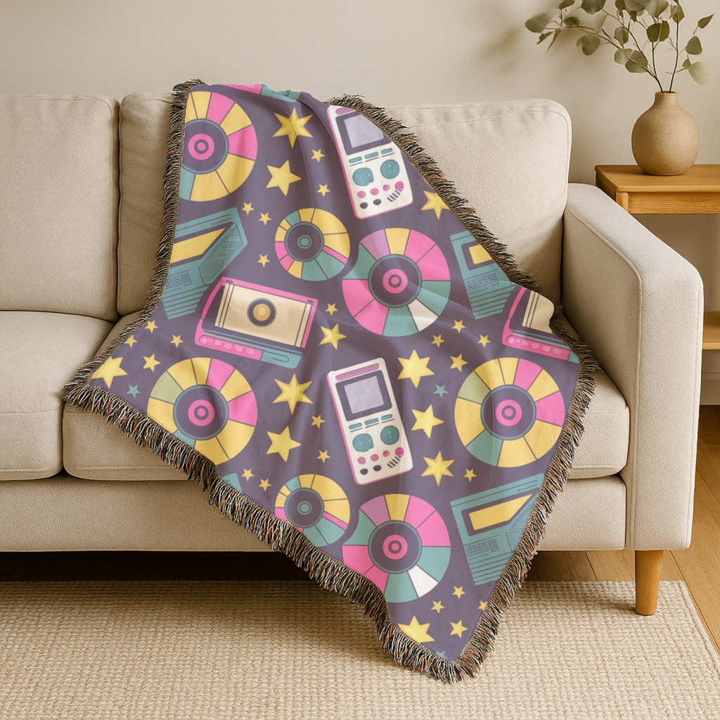Press Play Throw — 1990s CD Player Woven Blanket
