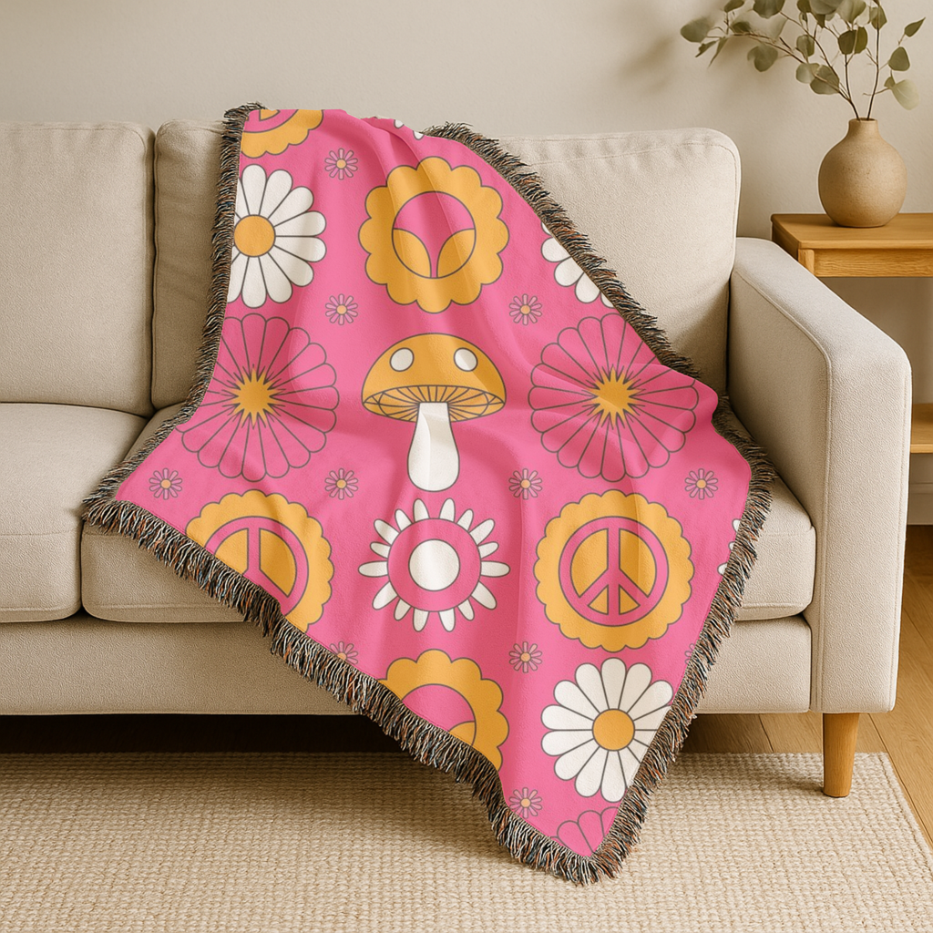 Woodstock Throw — 1960s Psychedelic Mandala Woven Blanket