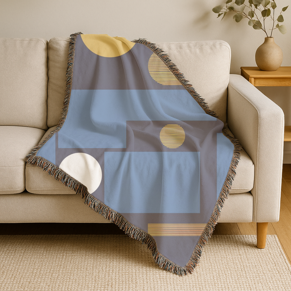 🔵 Mondrian Throw — 1960s Bauhaus Geometric Woven Blanket