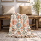 Folk Floral Throw — 1940s Botanical Garden Woven Blanket
