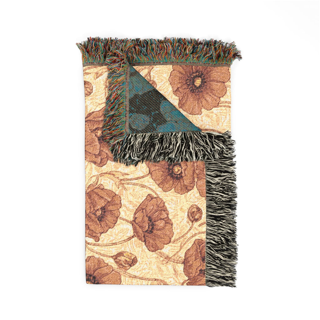 1940s Crimson Poppy Field Woven Blanket - 1940s Bold Graphic Woven Blanket