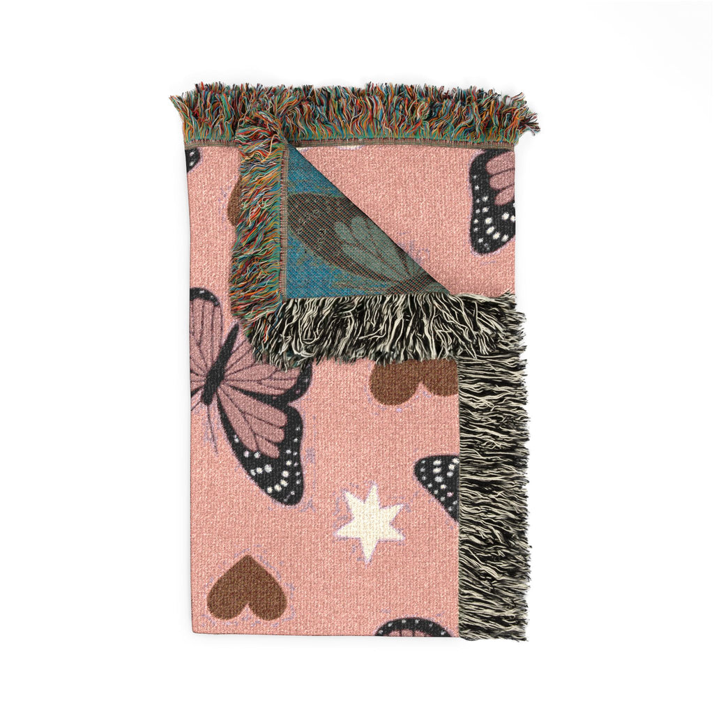 Butterfly Kiss Throw — 2000s Pink Butterfly & Heart Woven Blanket