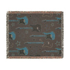 Woven Electric Guitar Throw Blanket | Pink Yellow Blue Black Stars, 1980s Rock Décor