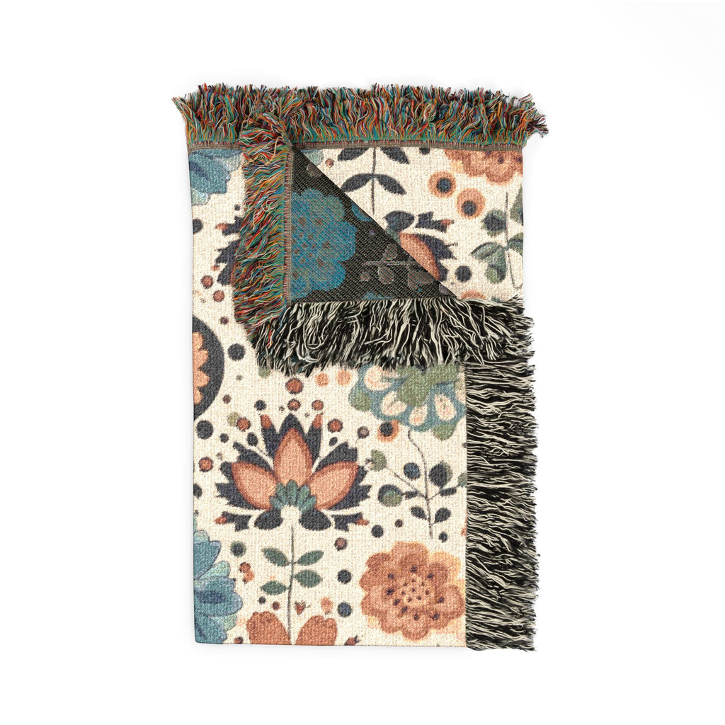 Folk Floral Throw — 1940s Botanical Garden Woven Blanket