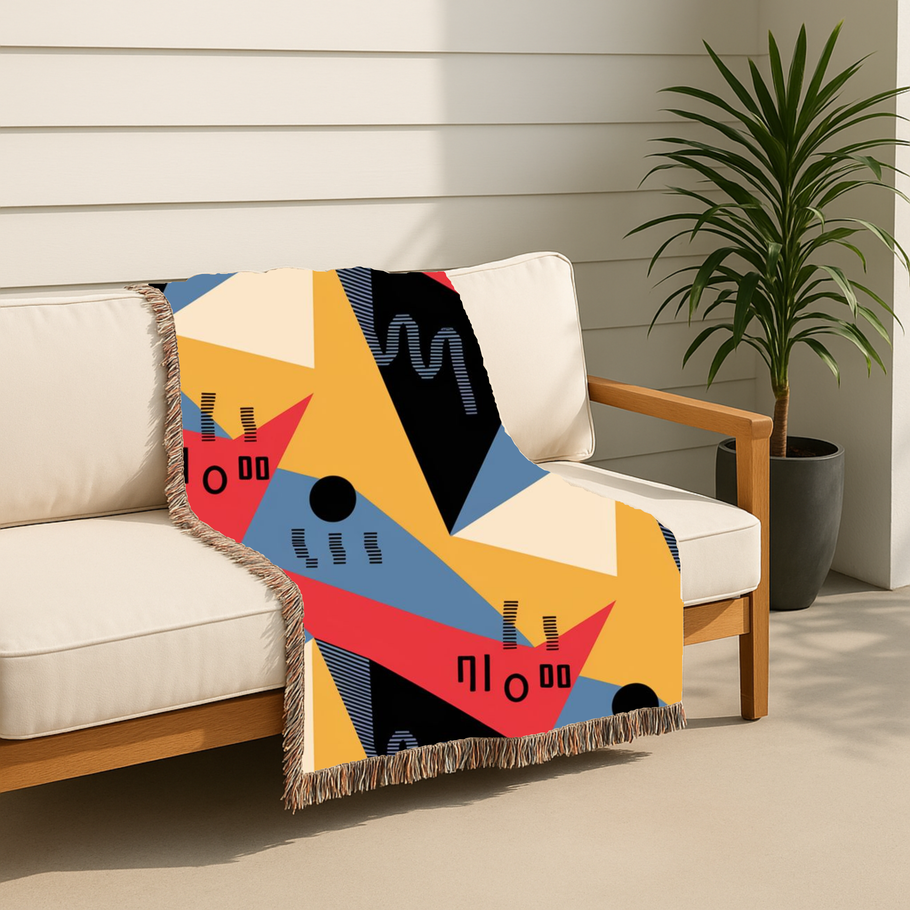 Memphis Sunshine Throw — 1980s Bold Geometric Woven Blanket