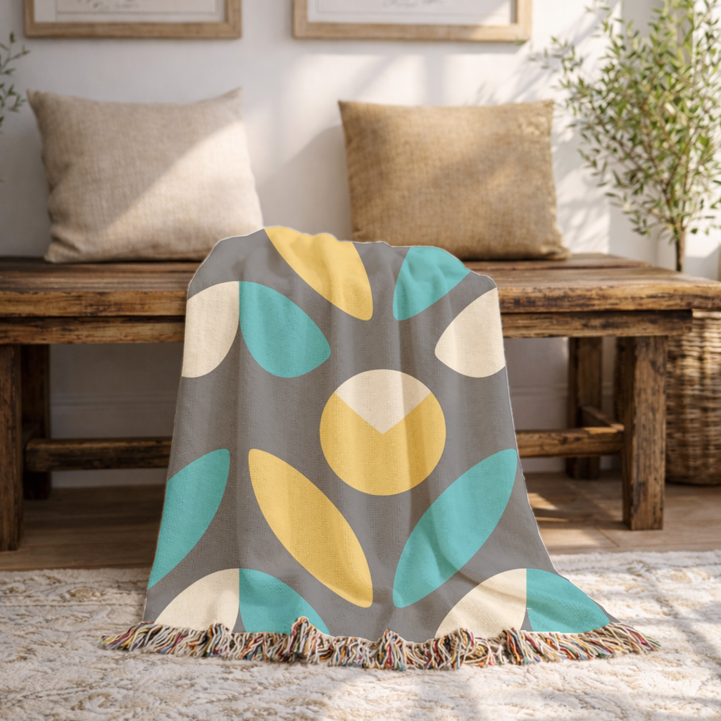 Mod Petal Throw — 1960s Geometric Botanical Woven Blanket