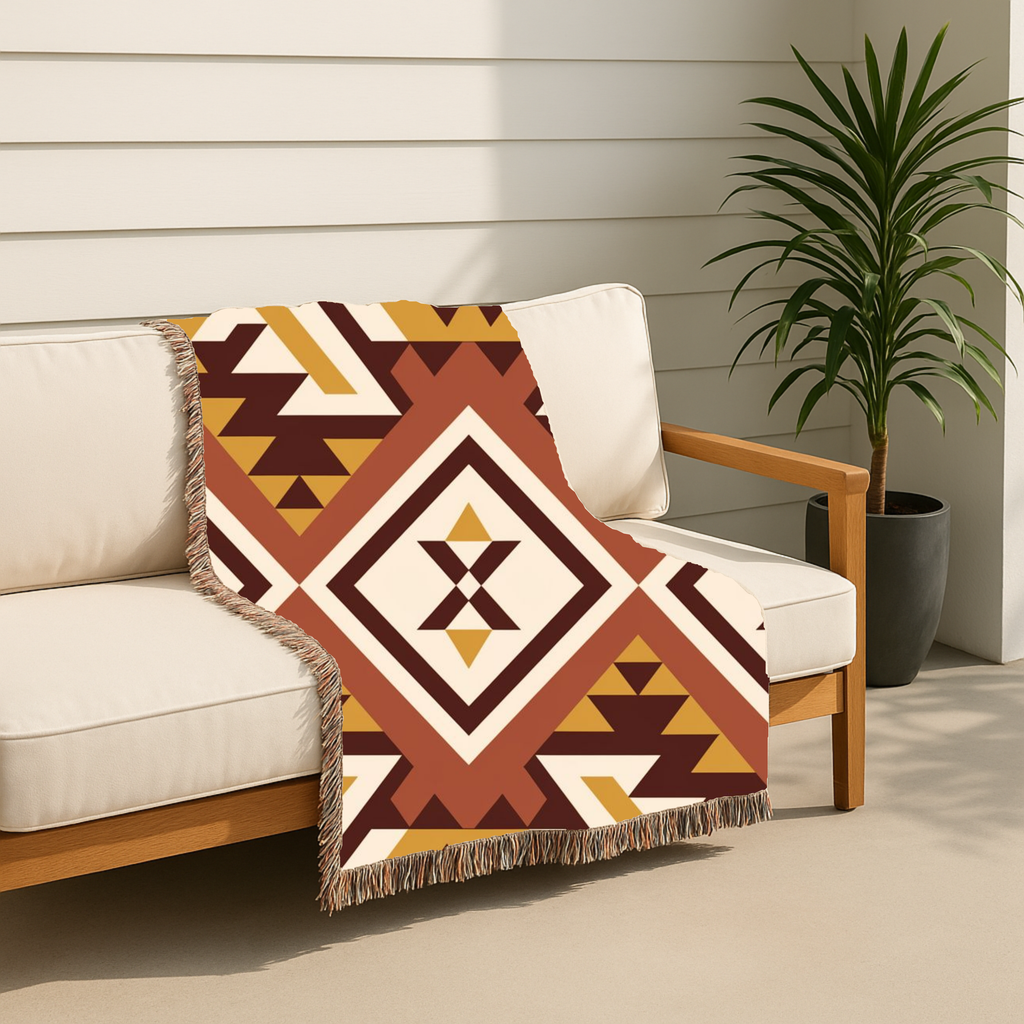 Canyon Weave Throw — 1970s Navajo Diamond Woven Blanket