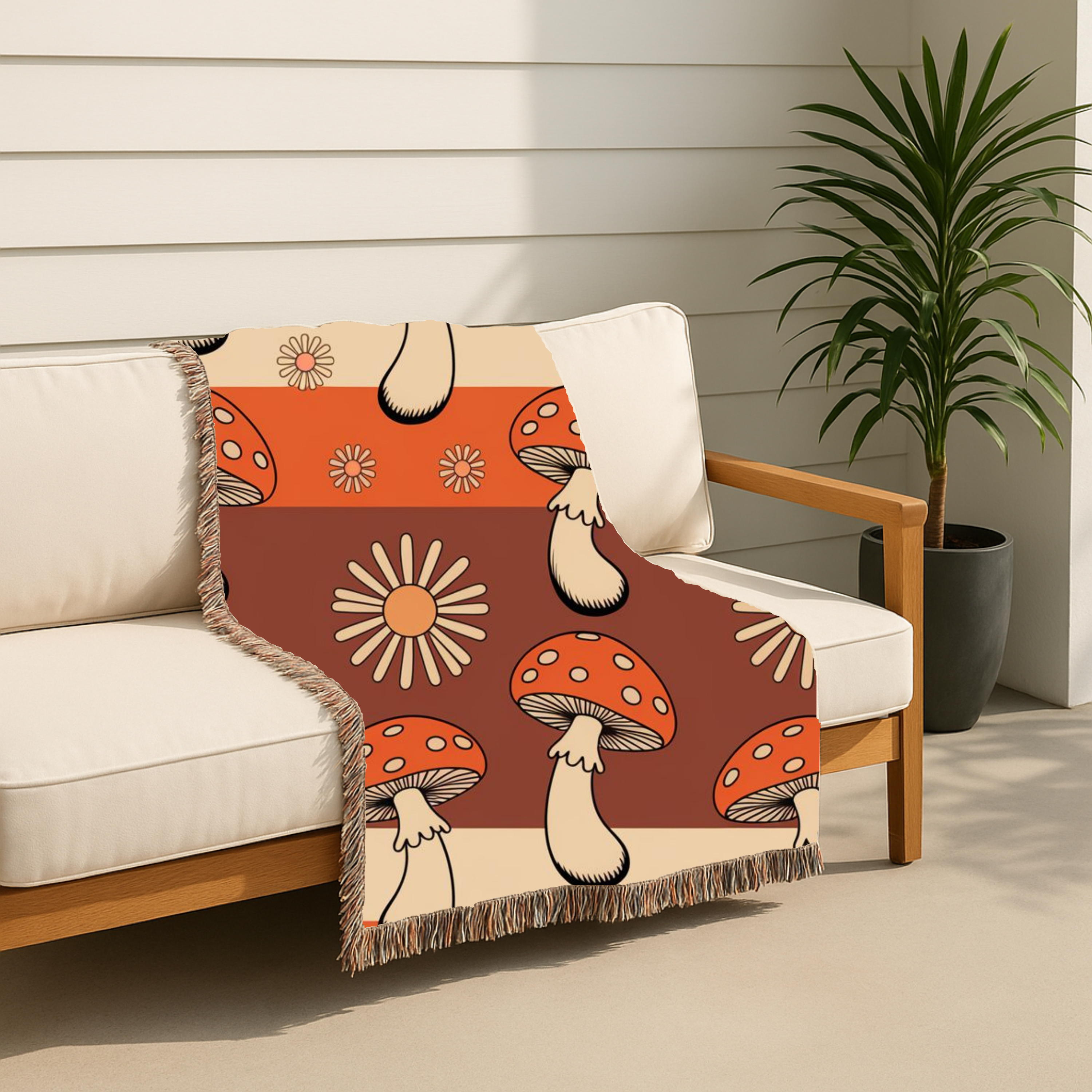 Stripe Shroom Throw — 1970s Retro Stripe Woven Blanket