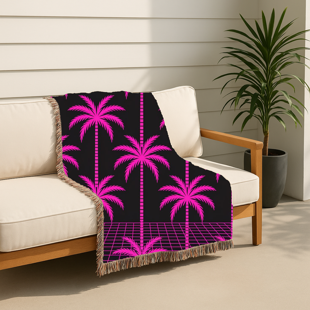 Neon Palm Throw — 1980s Tropical Night Woven Blanket