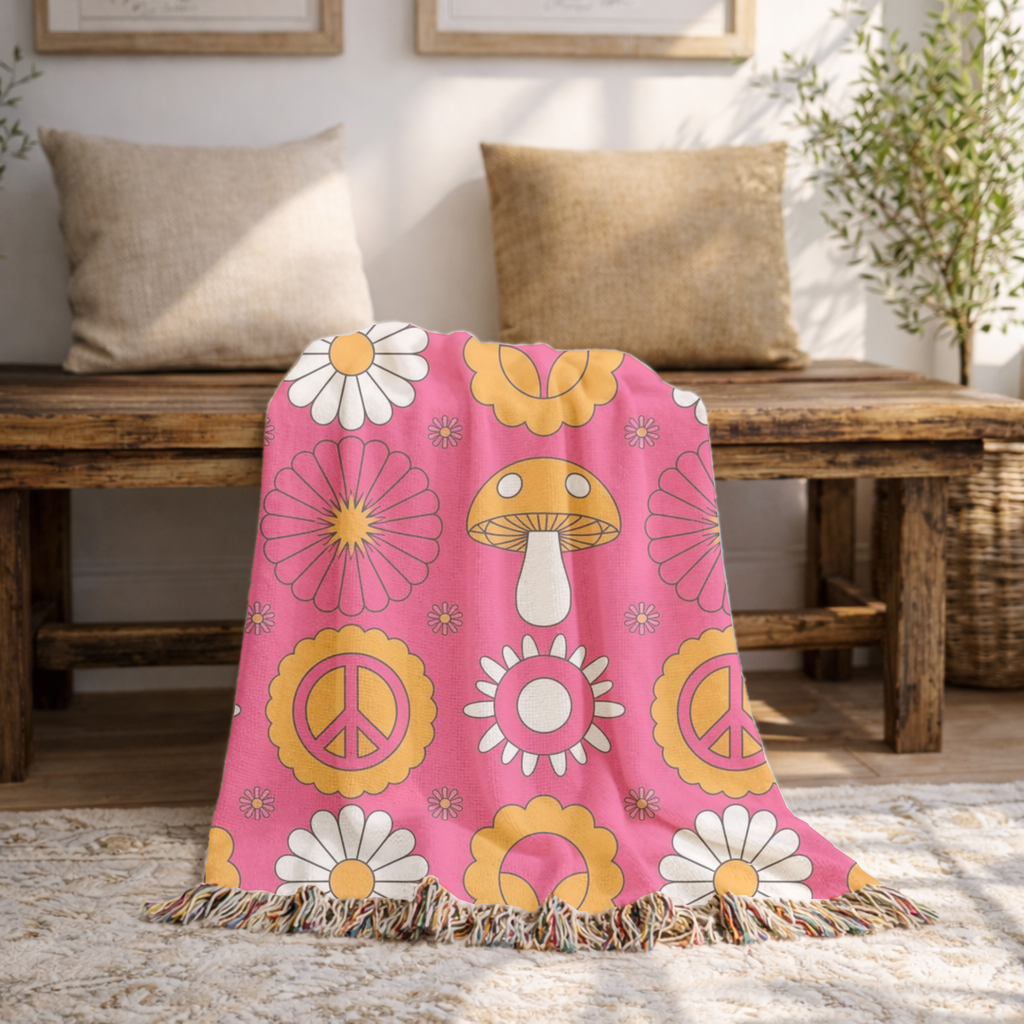 Woodstock Throw — 1960s Psychedelic Mandala Woven Blanket