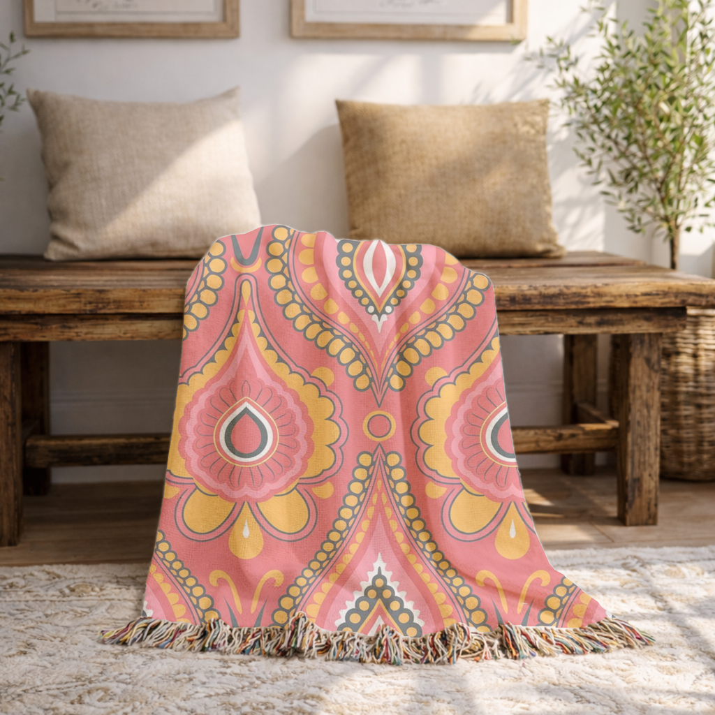 🔴 Marrakech Throw — 1970s Bohemian Paisley Woven Blanket