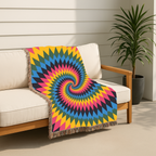 Spectrum Throw — 1990s Rainbow Spiral Woven Blanket