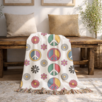 ✌️ Peace & Love Throw — 1960s Flower Power Woven Blanket
