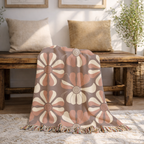 Velvet Bloom Throw — 1970s Stripe Petal Woven Blanket