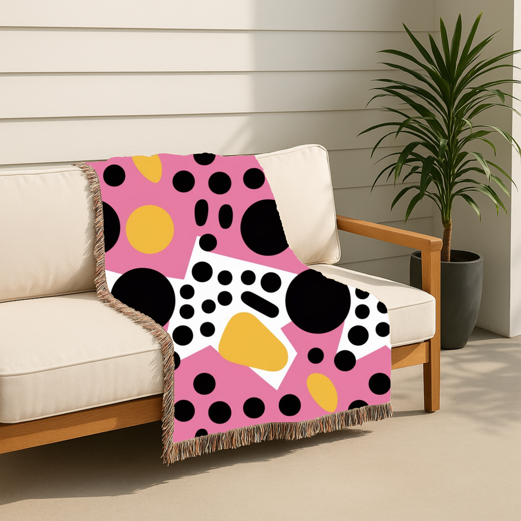 Dot Pop Throw — 1980s Bold Circle Woven Blanket