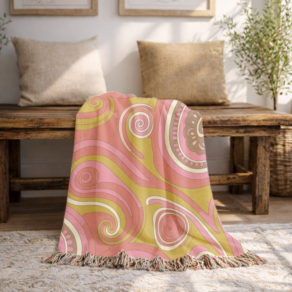 🌈 Summer of Love Throw —1960s Psychedelic Paisley Woven Blanket