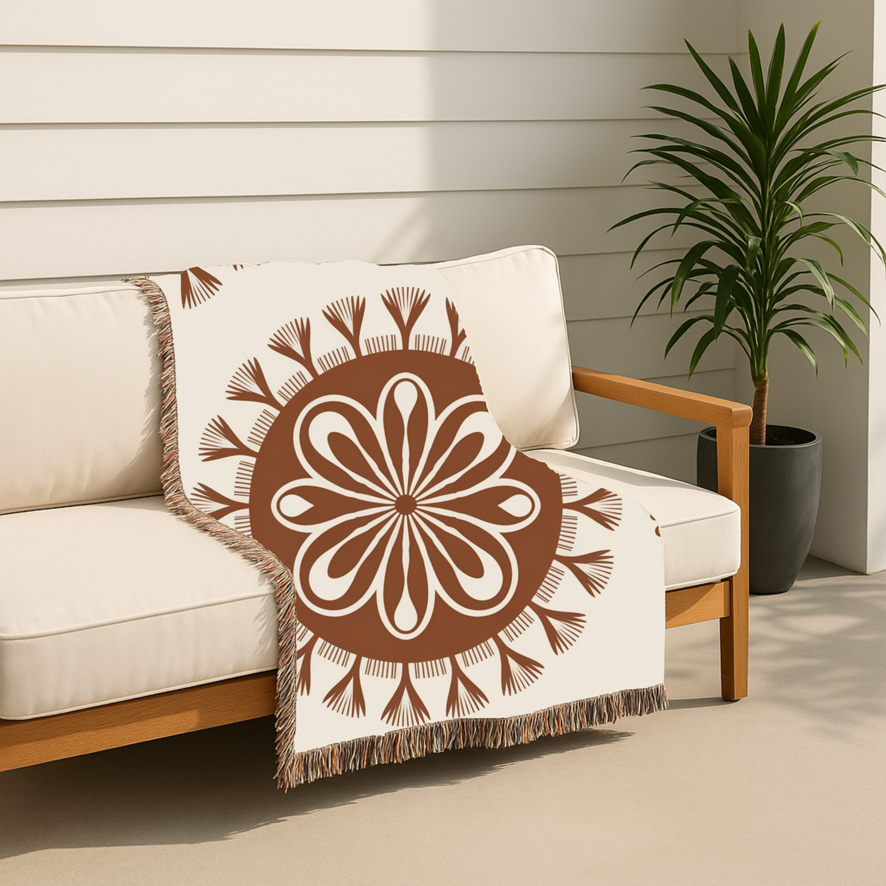 Spirit Medallion Throw — 1970s Ornate Circle Woven Blanket