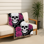Skull & Roses Throw — 1990s Gothic Skull & Rose Woven Blanket