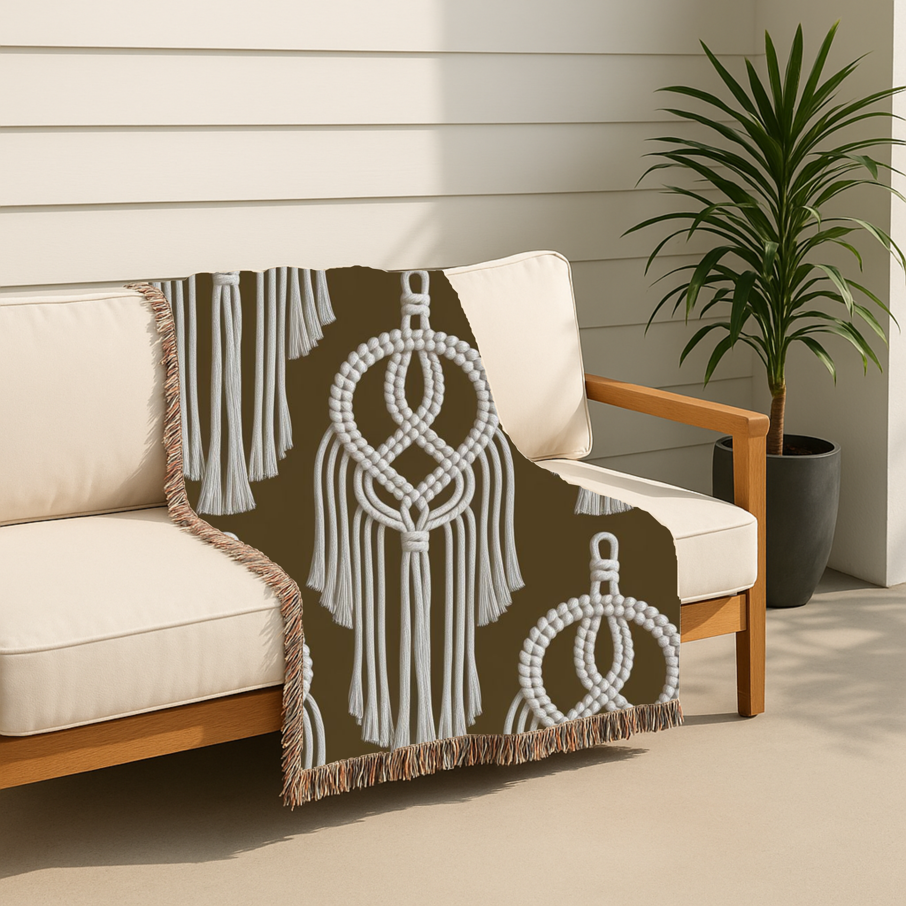 Macramé Circle Throw — 1970s Bohemian Macramé Woven Blanket