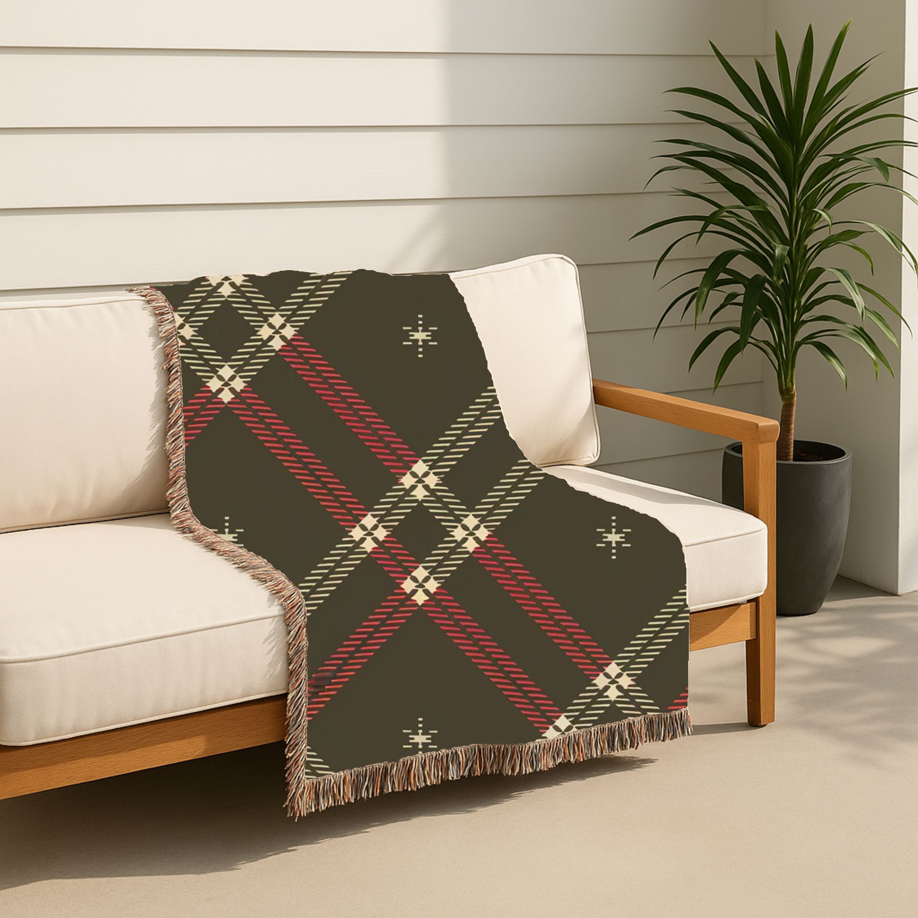 Startan Throw — 1990s Plaid & Star Woven Blanket