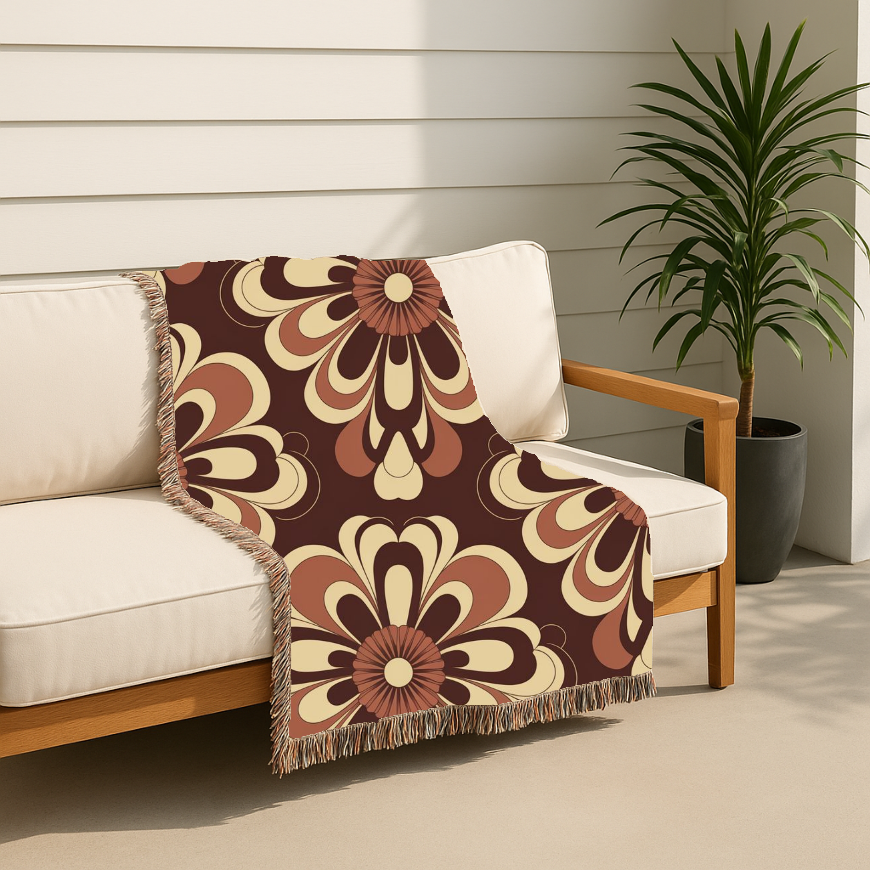 Baroque Bloom Throw — 1970s Medallion Woven Blanket