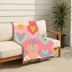 Layered Heart Throw — 1980s Rainbow Love Woven Blanket