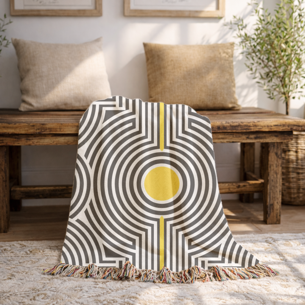 💛 Solar Op Throw — 1960s Op Art Woven Blanket