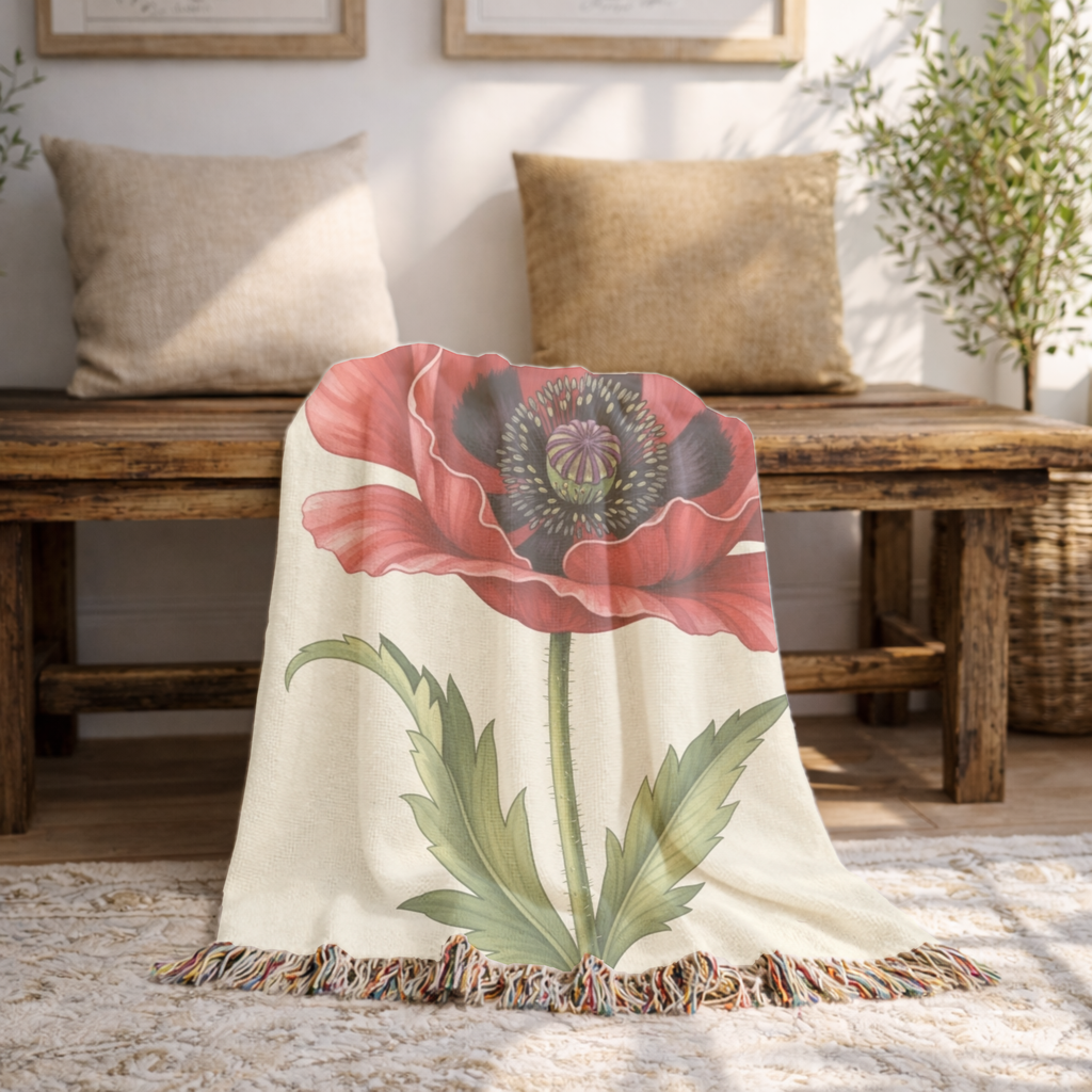 1940s Remembrance Poppy Woven Blanket