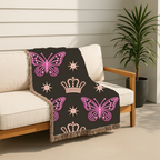 Crown & Wings Throw — 2000s Y2K Butterfly Crown Woven Blanket