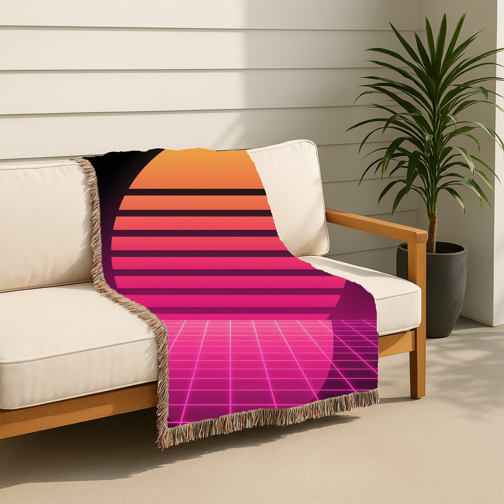 Retrowave Throw — 1980s Synthwave Sunset Woven Blanket