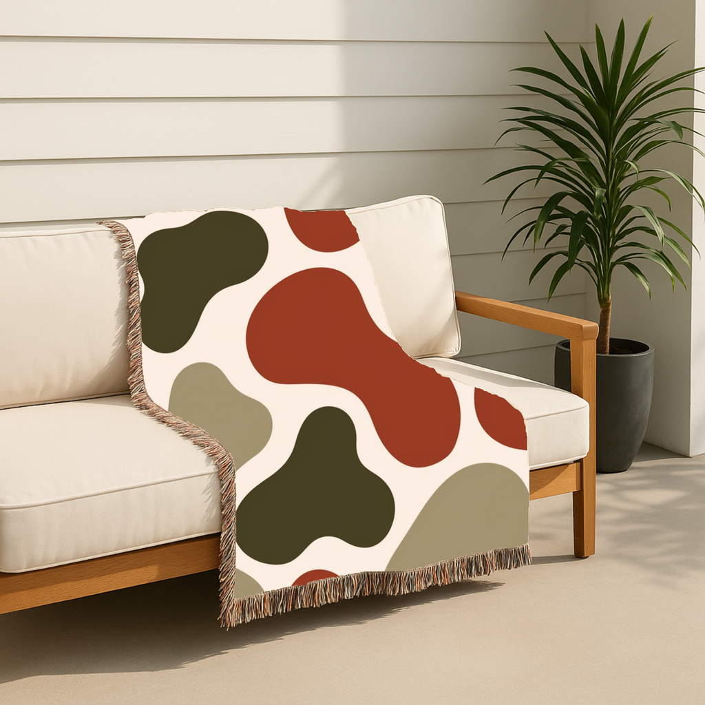 River Stone Throw — 1970s Abstract Organic Woven Blanket
