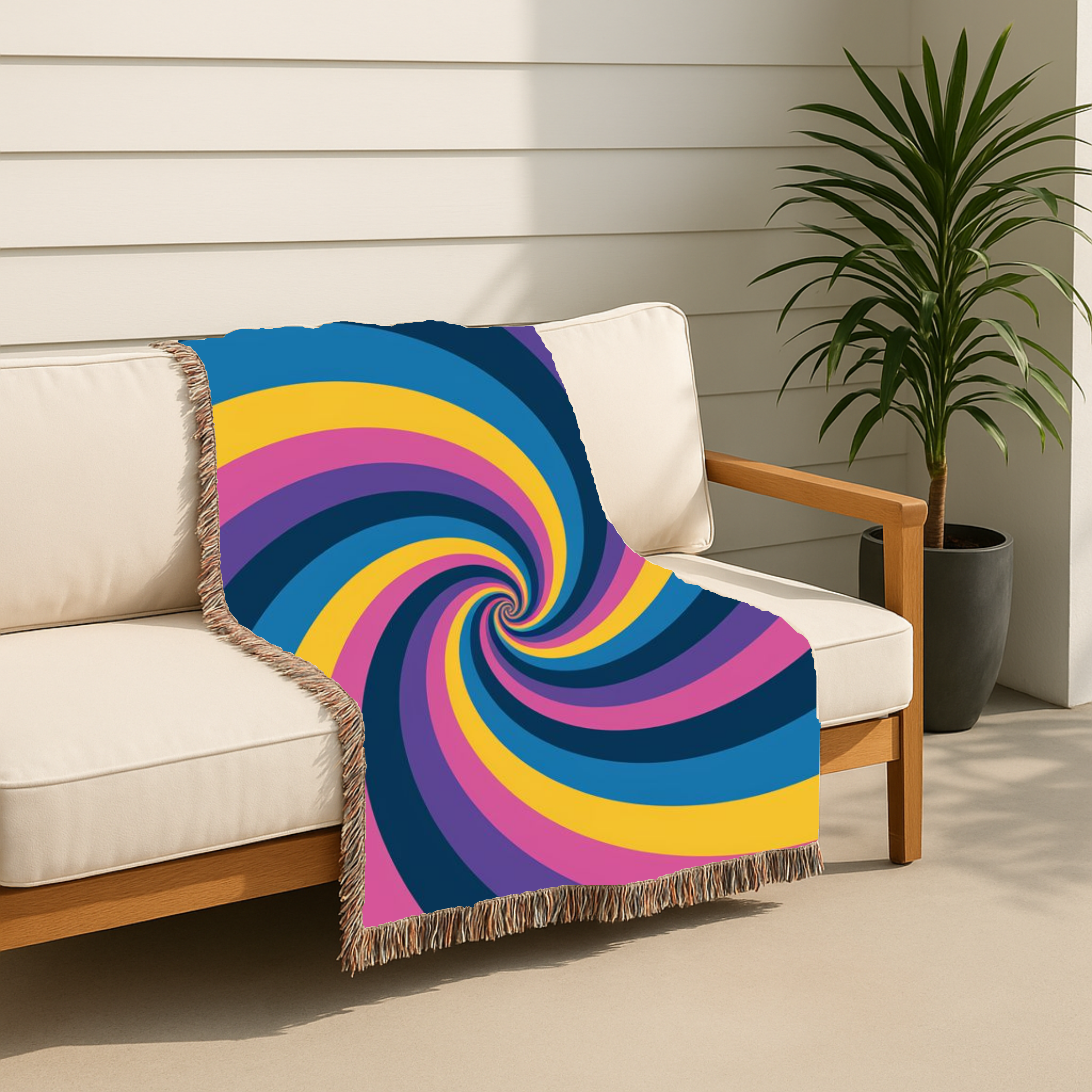 Hypnotic Throw — 1990s Psychedelic Swirl Woven Blanket