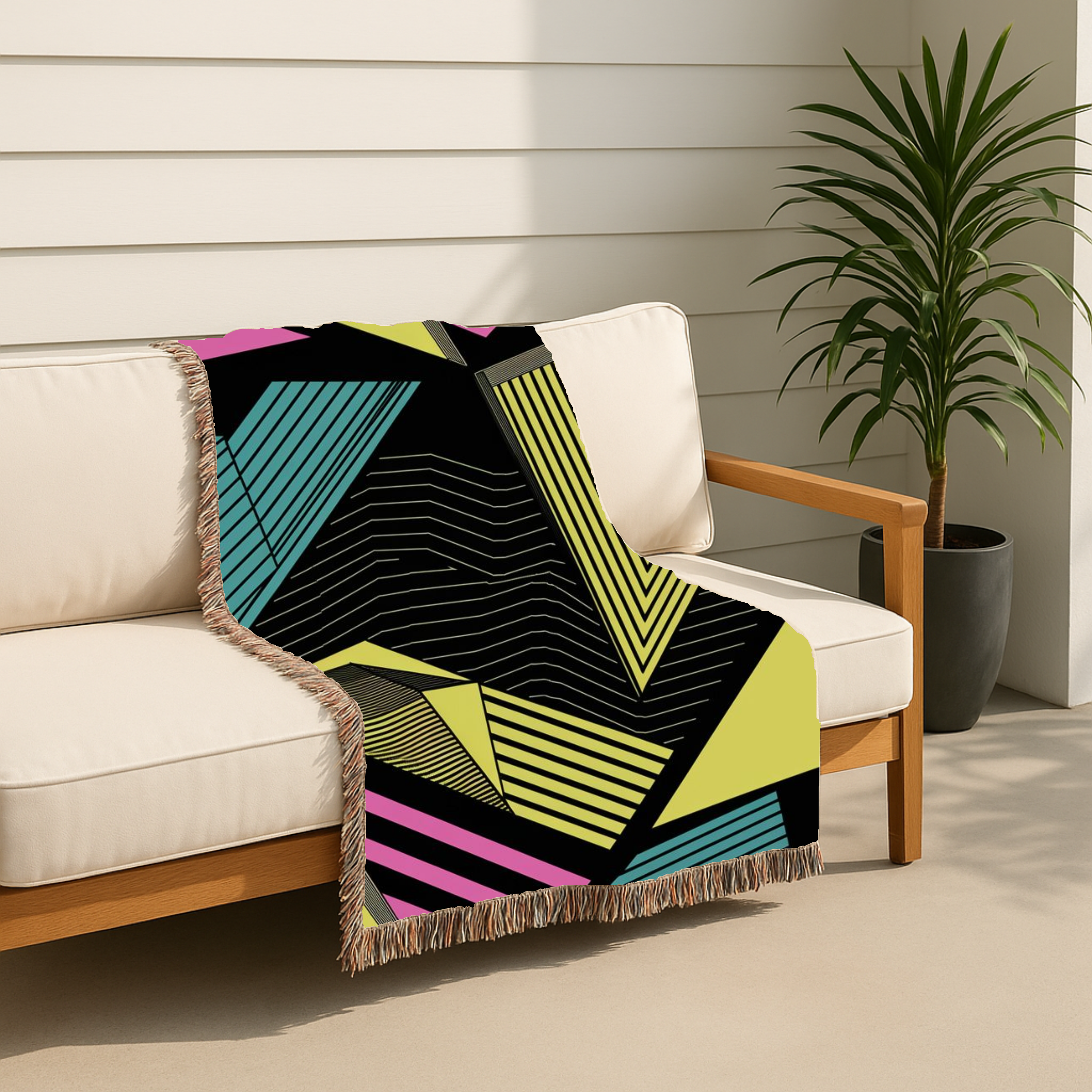 Electric Triangle Throw — 1980s Bold Stripe Geometric Woven Blanket