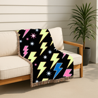 Lightning Strike Throw — 1980s Neon Bolt Woven Blanket