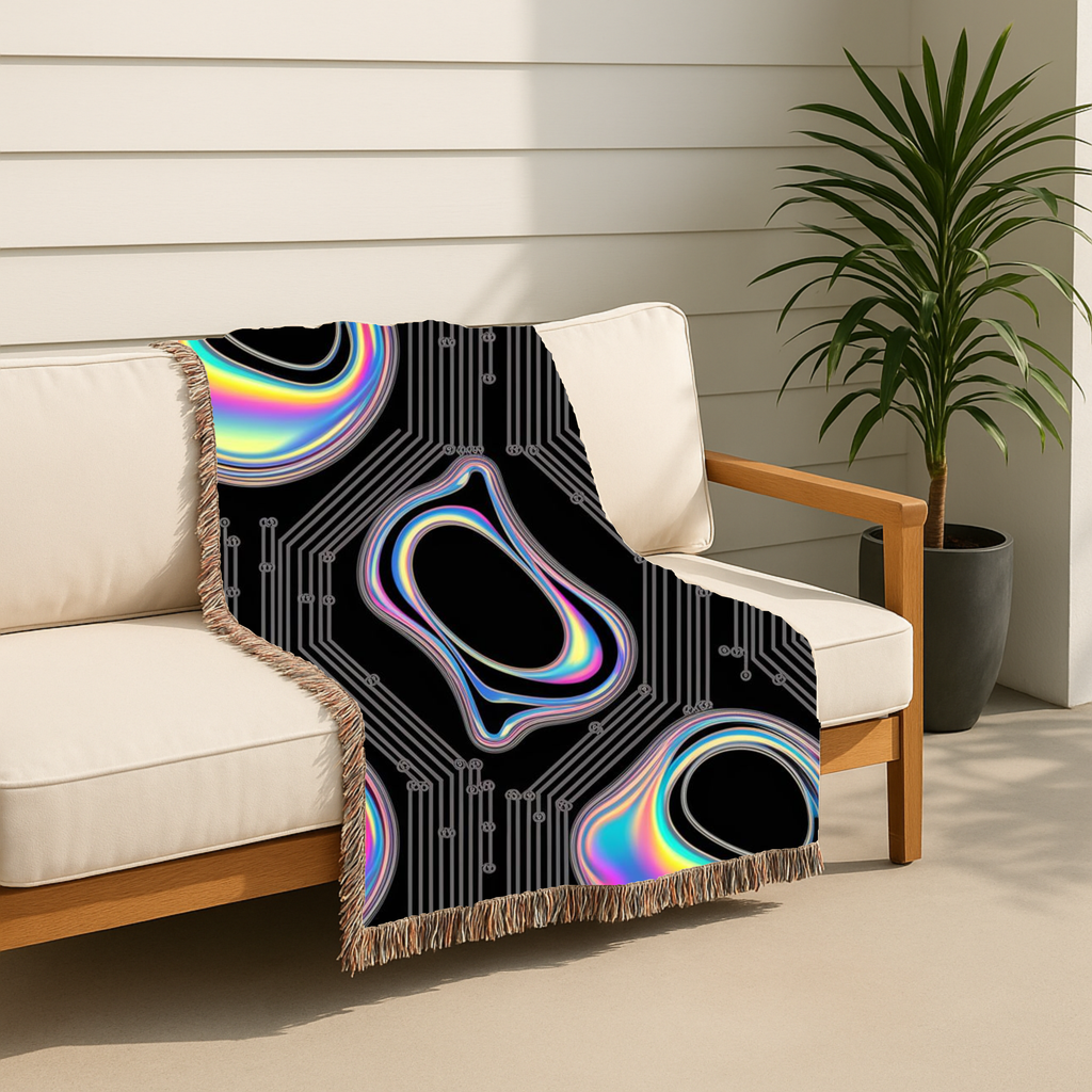🌈 Plasma Throw — 2000s Y2K Holographic Circuit Woven Blanket