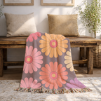 🌼 Velvet Daisy Throw — 1960s Flower Power Woven Blanket