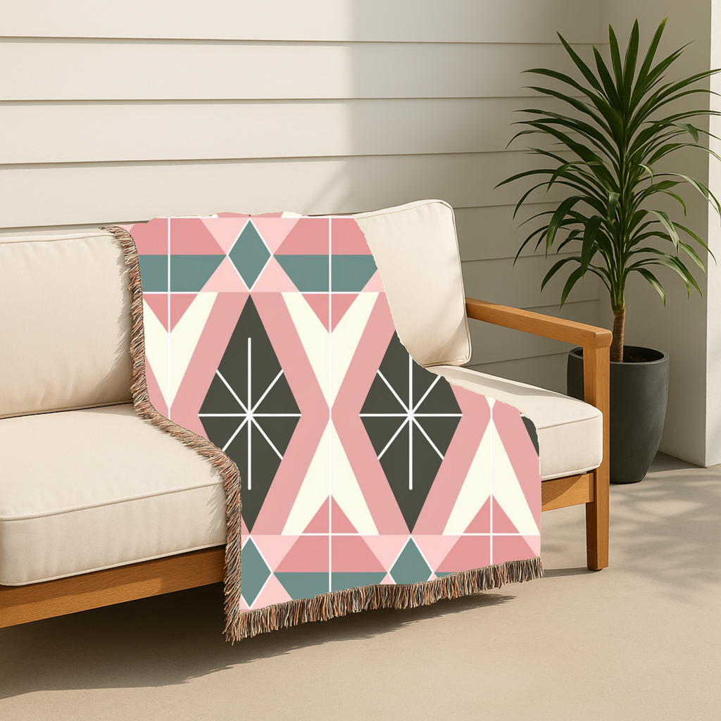 Prism Geo Throw — 1980s Pastel Geometric Woven Blanket