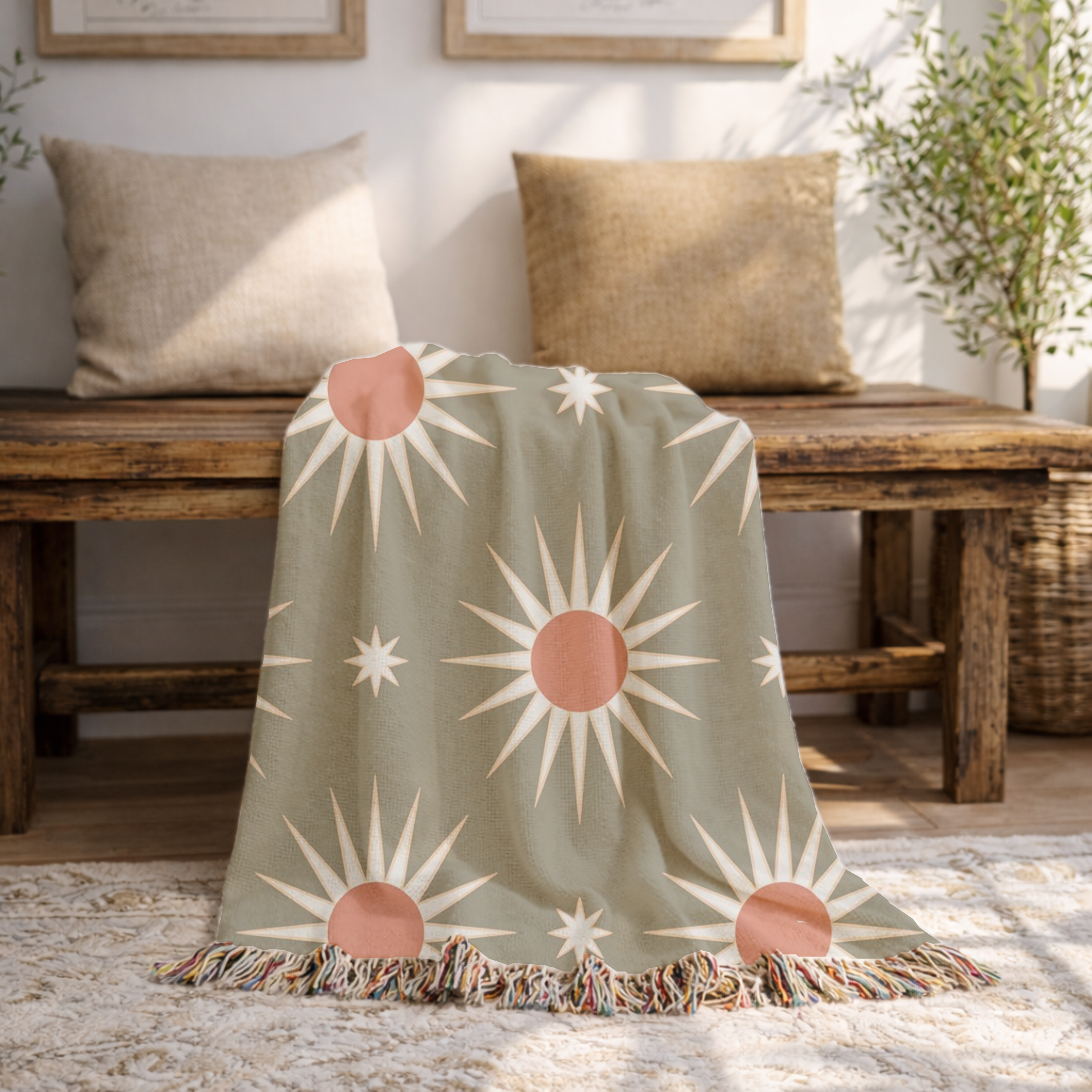 Solar Burst Throw — 1970s Starburst Woven Blanket