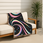 Stardust Throw — 2000s Y2K Rainbow Star Swirl Woven Blanket